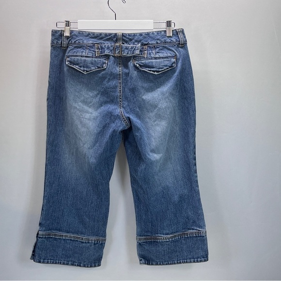Michael Kors Denim Crop Pant Size 10 Button Leg  Buckle back cotton stretch - Picture 2 of 11